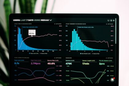 Marketing automation analytics dashboard on a laptop